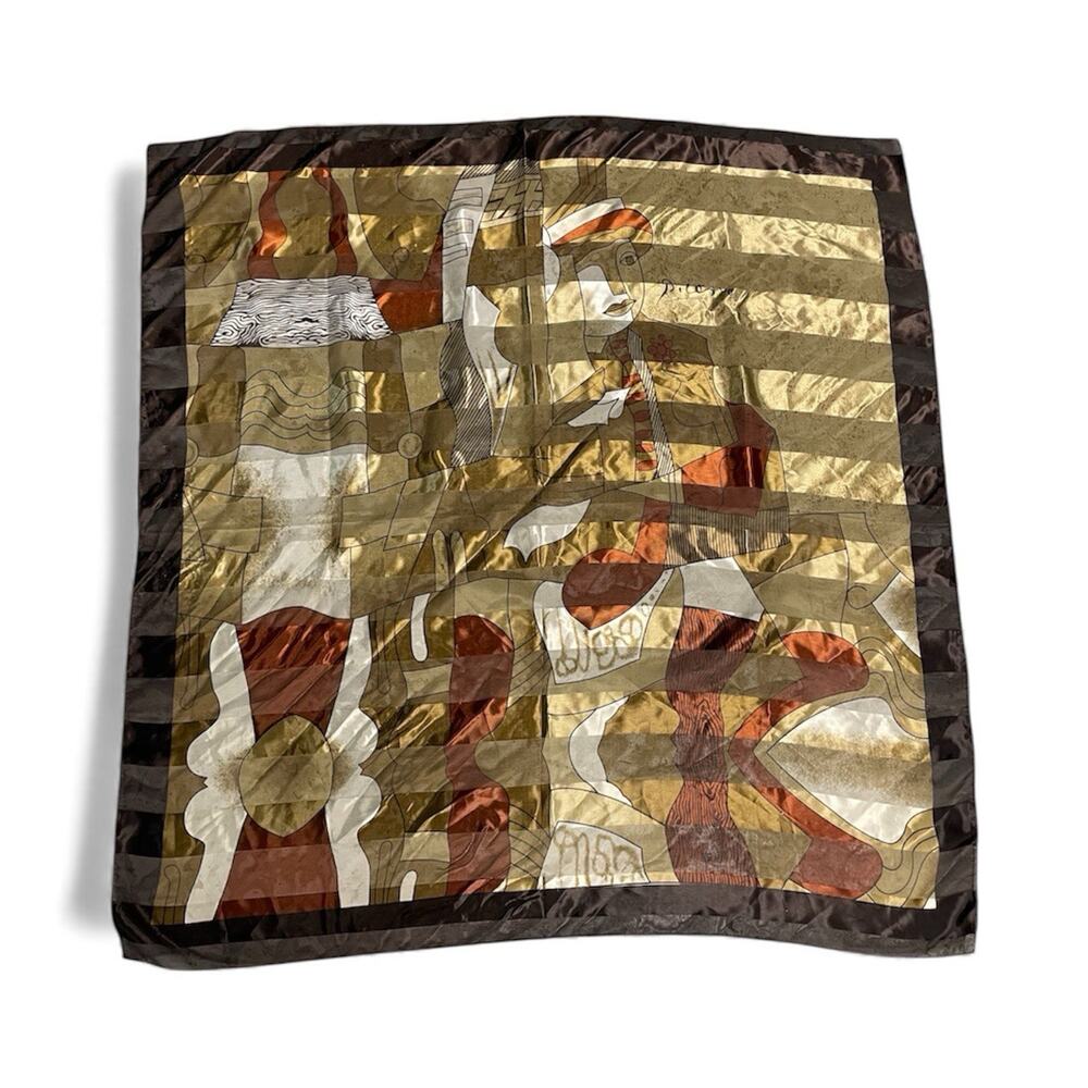 Vintage Pablo Picasso Scarf Abstract Art 40” Square Brown Woman Boho Preppy